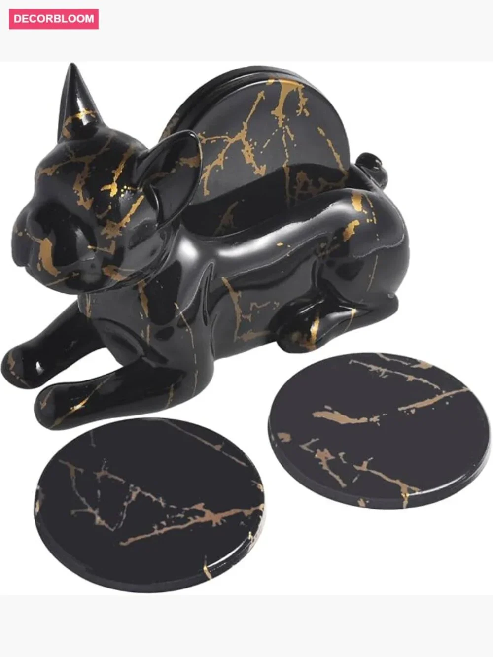 Dog Marble Coaster Set of 4 with Holder, Resin Coasters for Table Bar